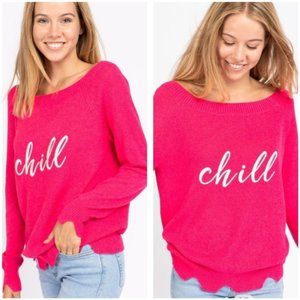 Chill text embroidered tunic sweater